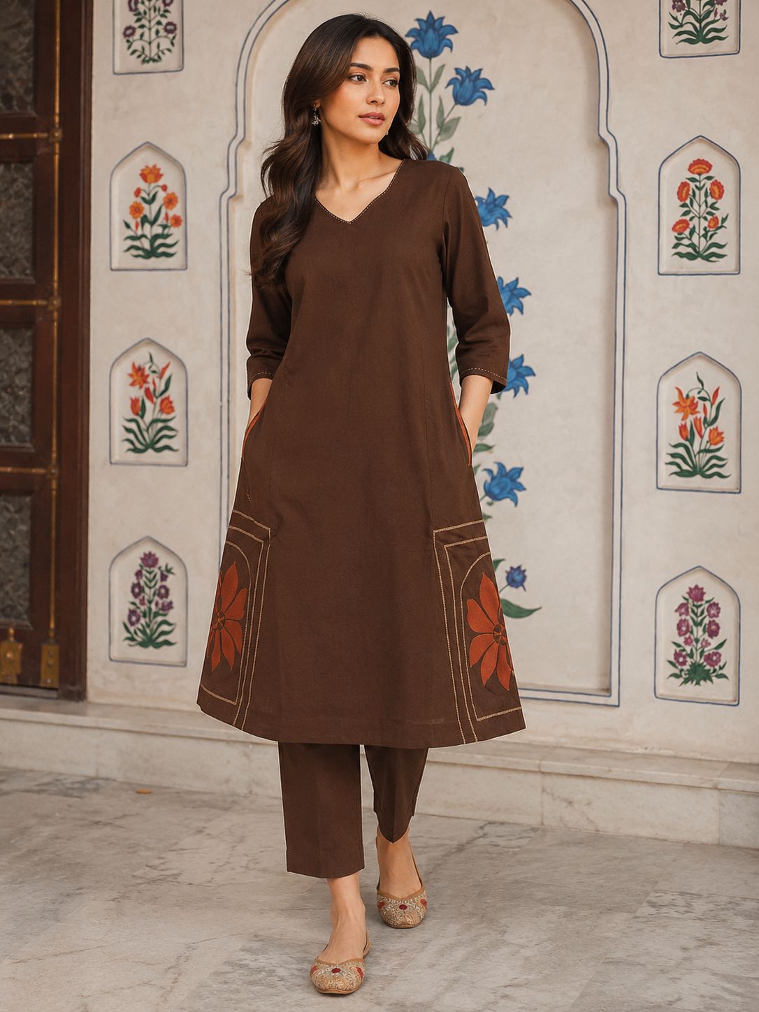Flex Cotton A-Line Coord Set with Katha & Thread Embroidery