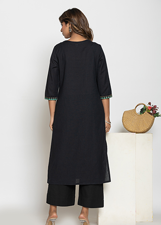 Black Threadwork Canvas Kurti
