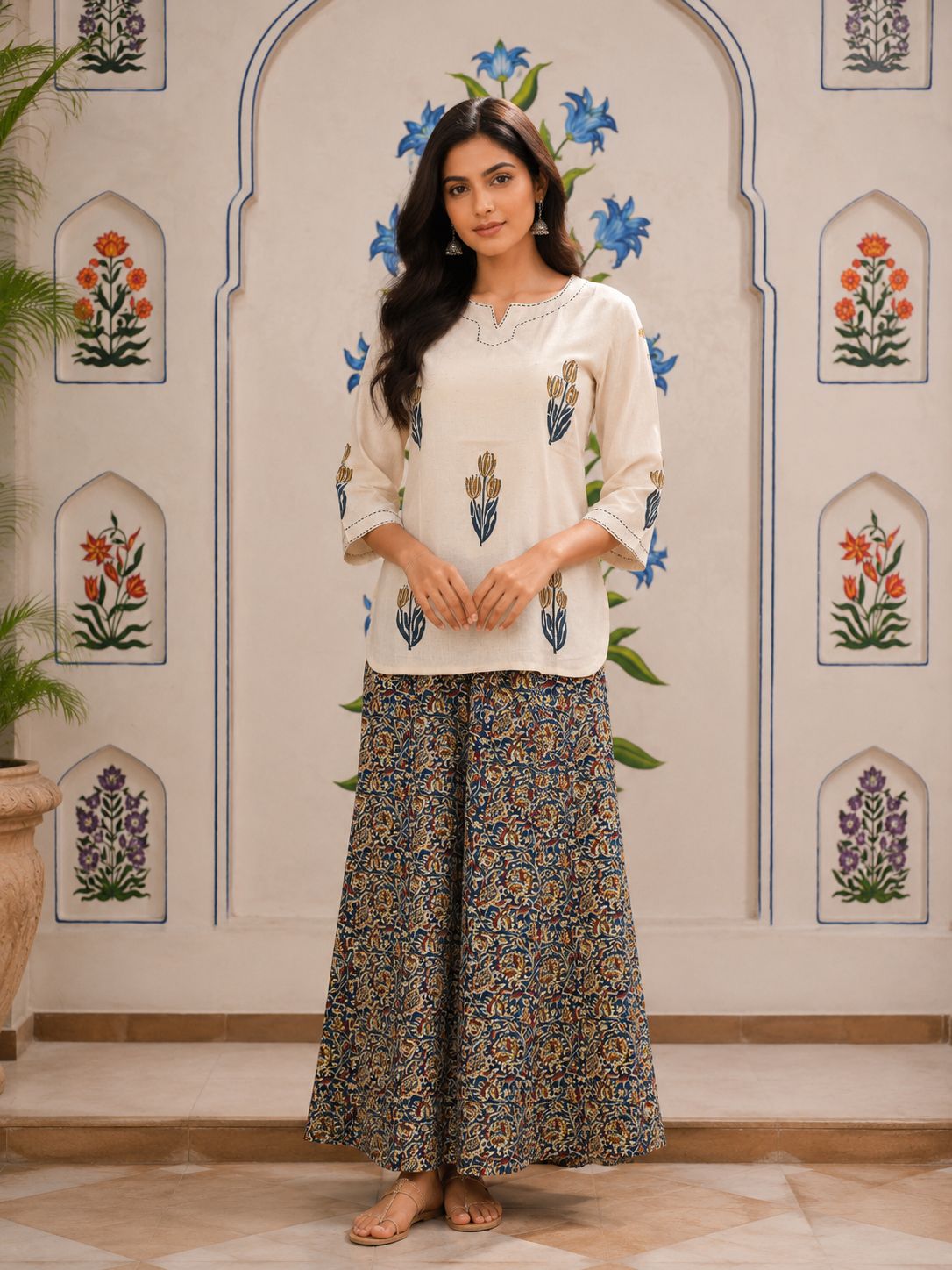 Floral Print Flex Cotton Top & Cotton Palazzo Coord Set