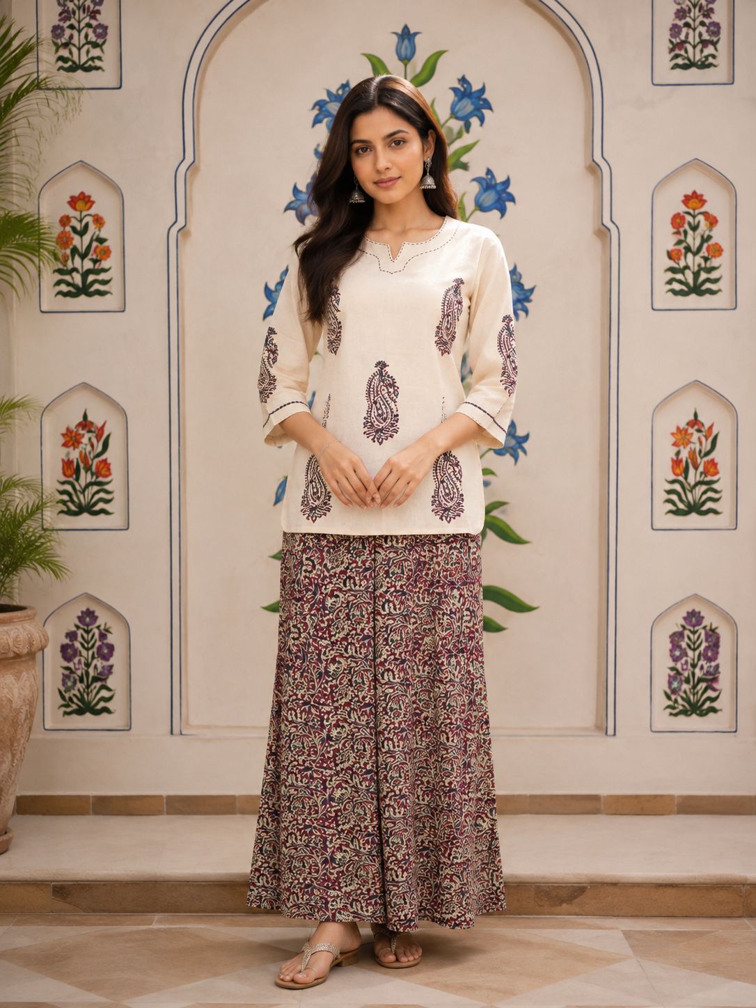 Floral Print Flex Cotton Top & Cotton Palazzo Coord Set
