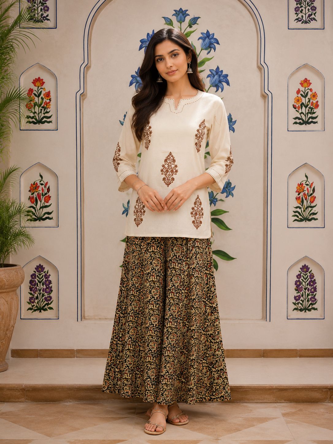 Floral Print Flex Cotton Top & Cotton Palazzo Coord Set