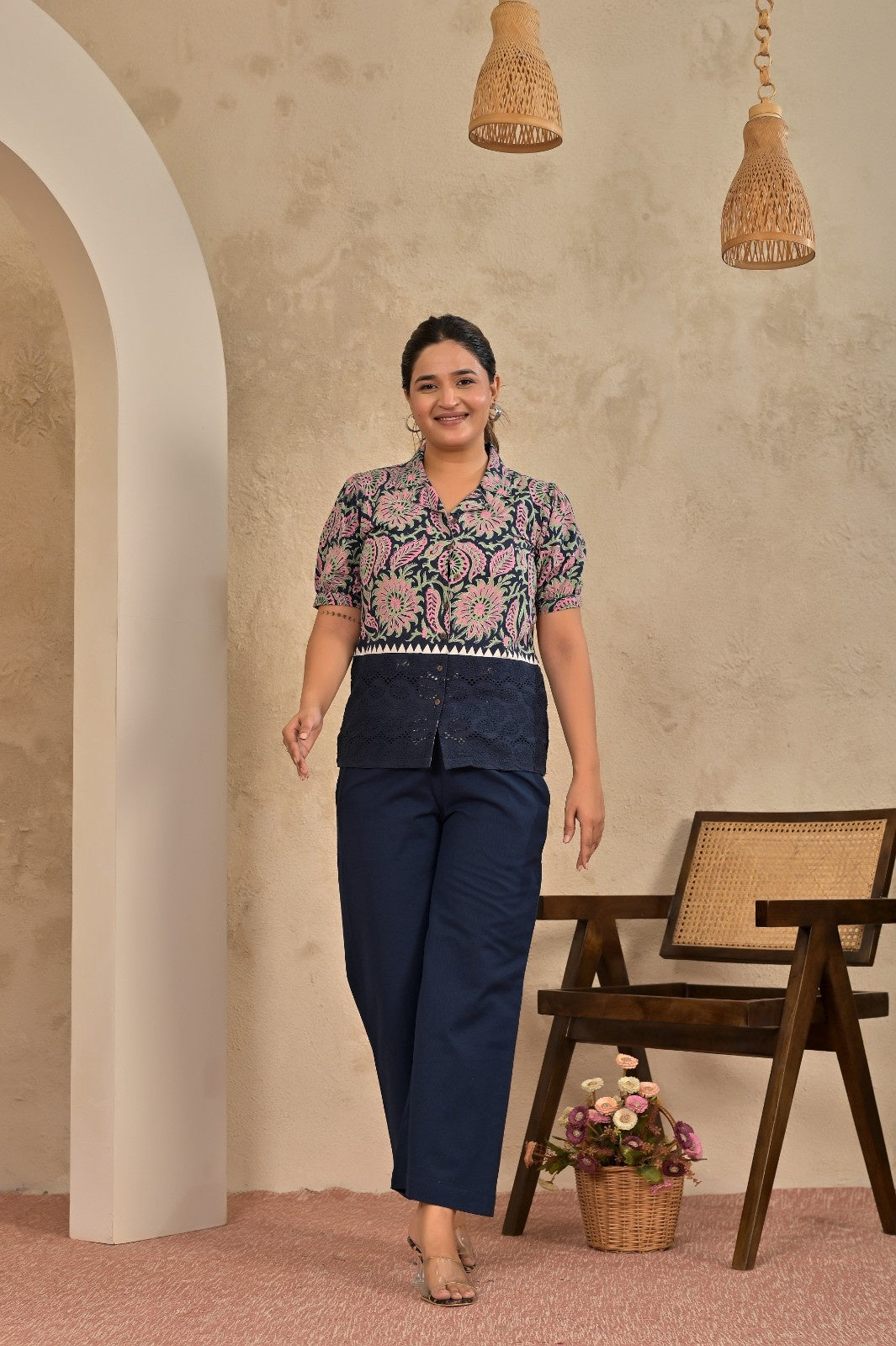 Blue Floral Sifli Boho Coordset