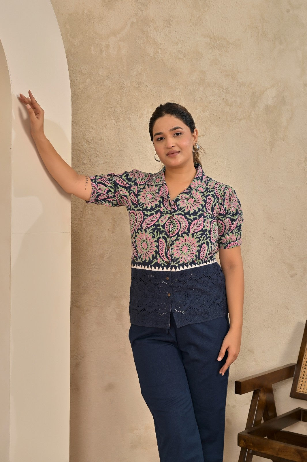 Blue Floral Sifli Boho Coordset