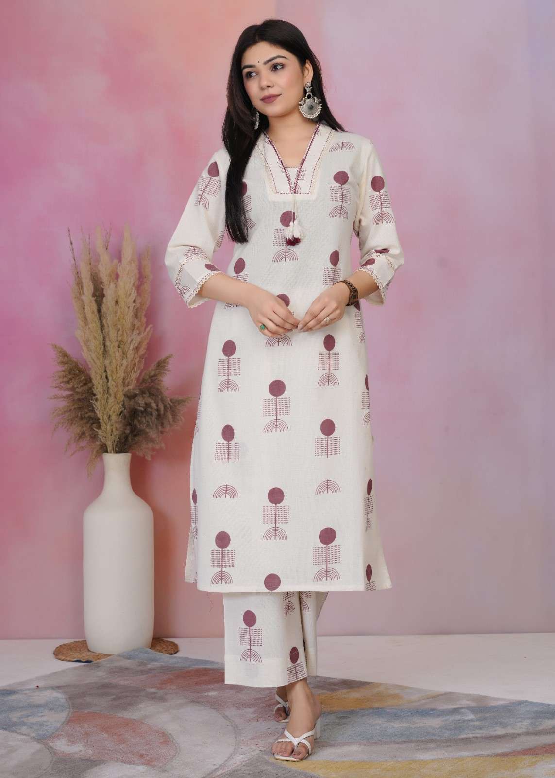 Geometric V-Neck Coordset