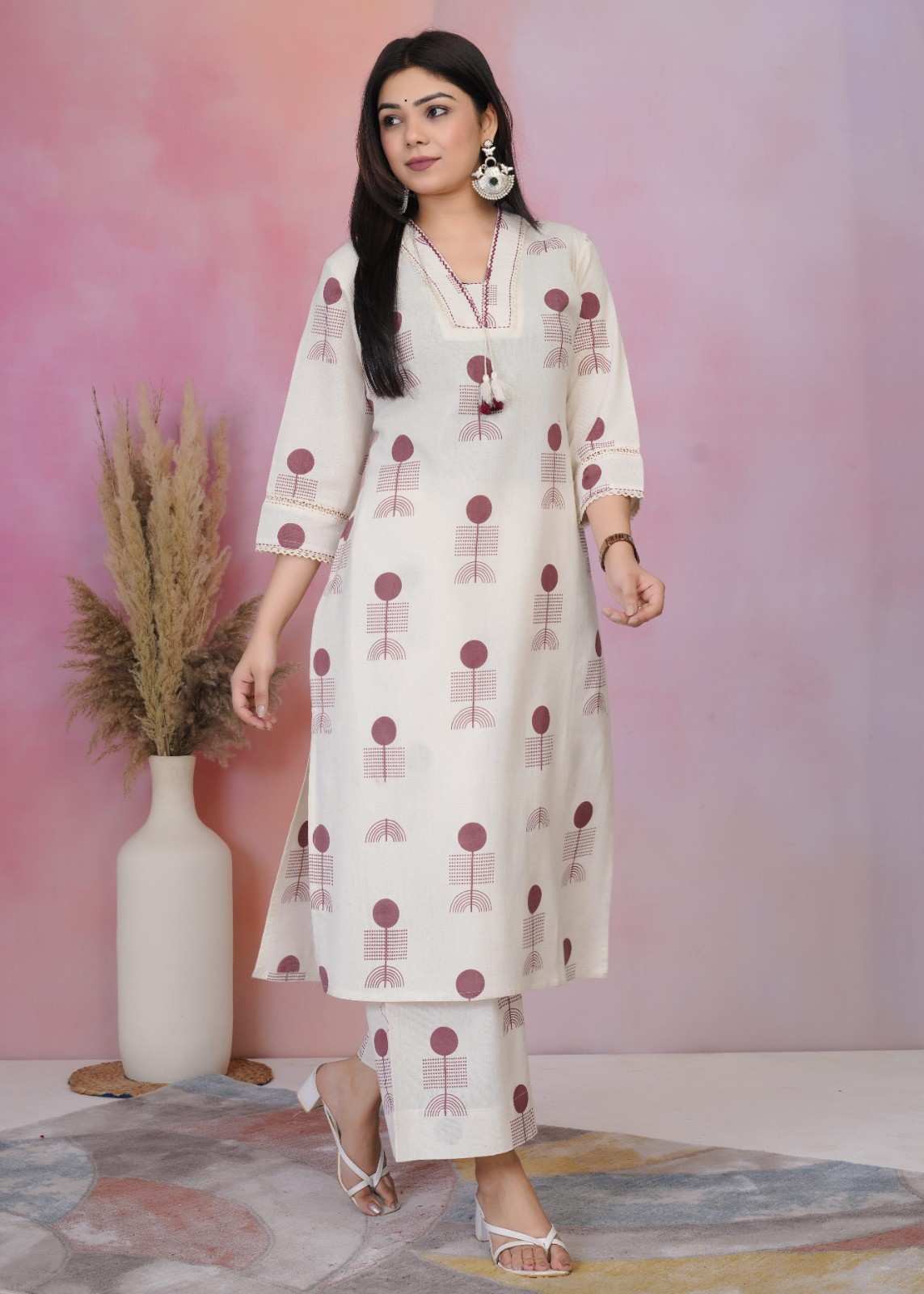 Geometric V-Neck Coordset