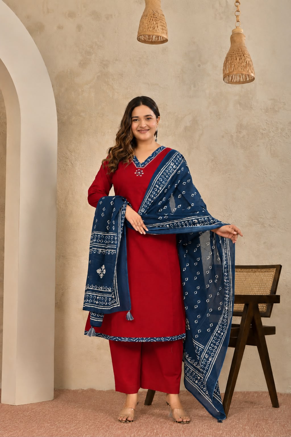 Red Bhandej Suit Set