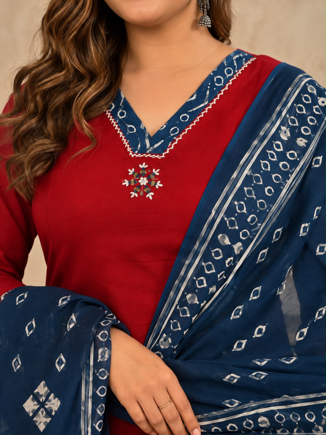 Red Bhandej Suit Set