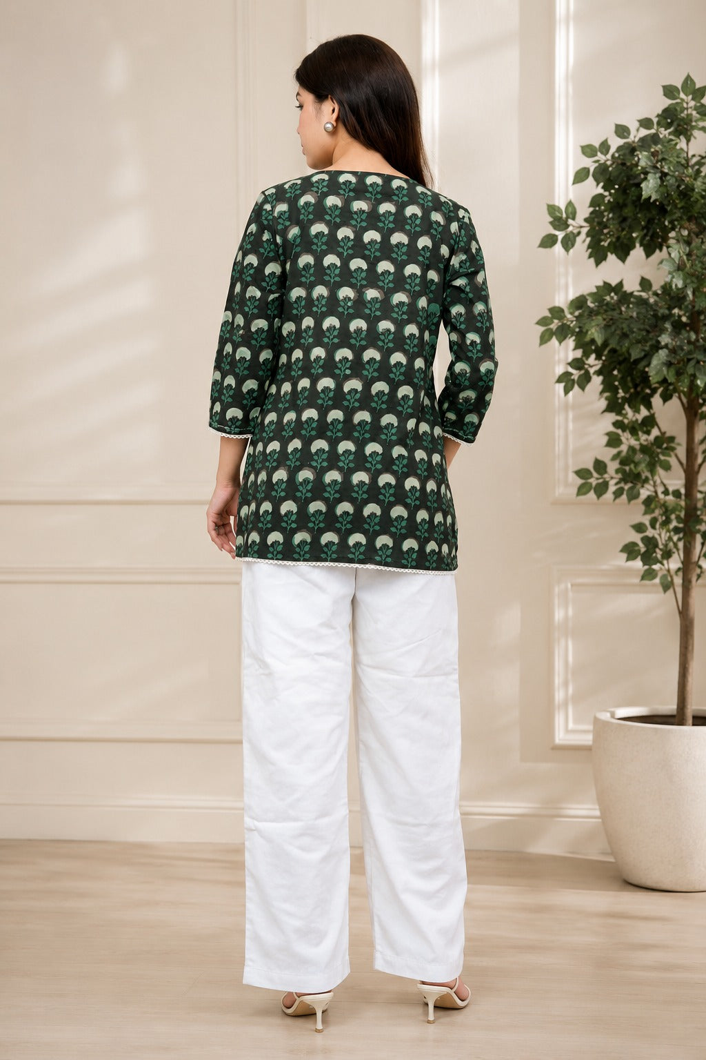 Olive-Green Dabu Print Top