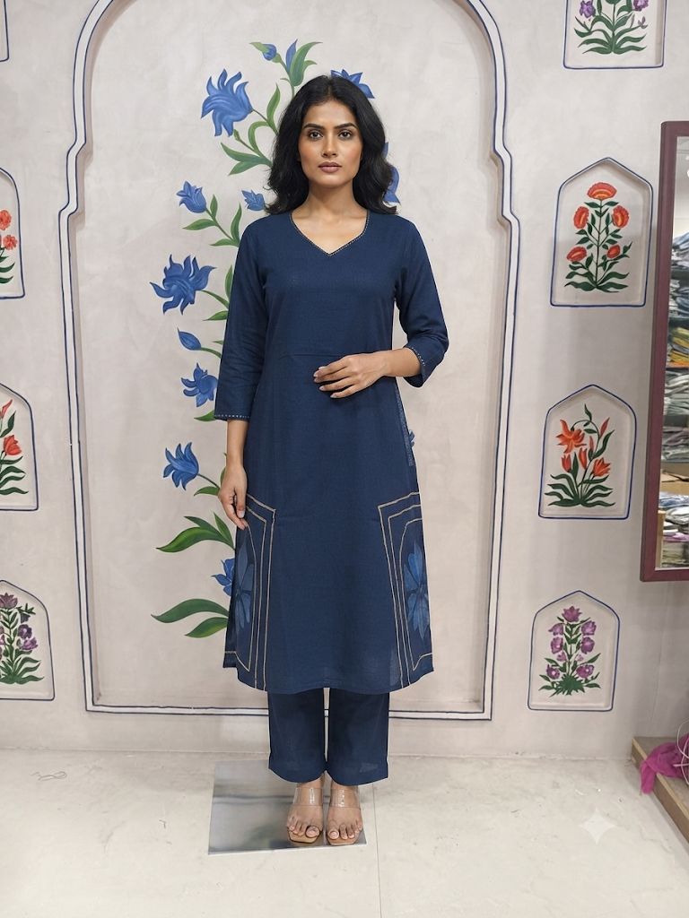 Flex Cotton A-Line Coord Set with Katha & Thread Embroidery