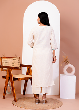 White Threadwok Canvas Kurti