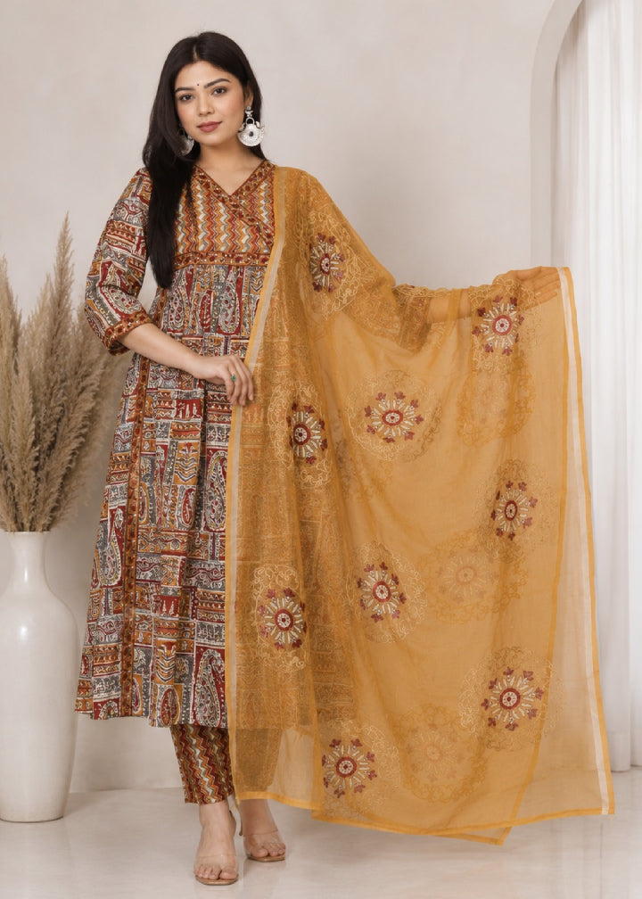 Ajrak Anarkali Suit Set