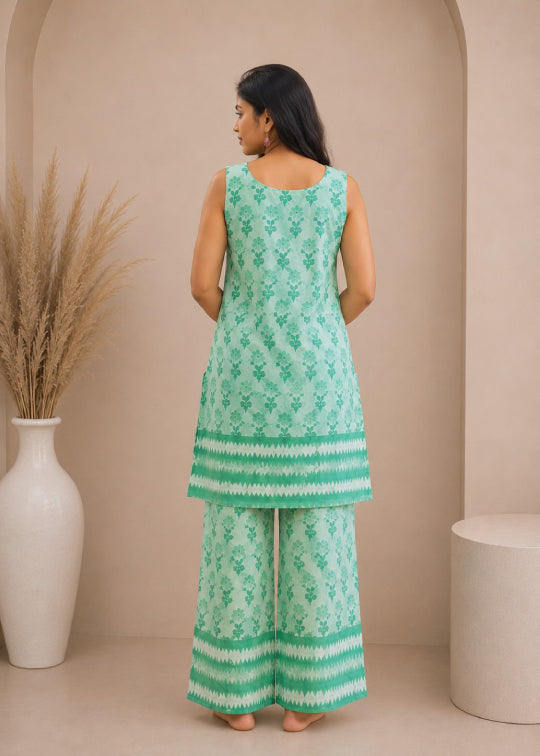 Handblock Sifli Sleeveles Co‐ord Set