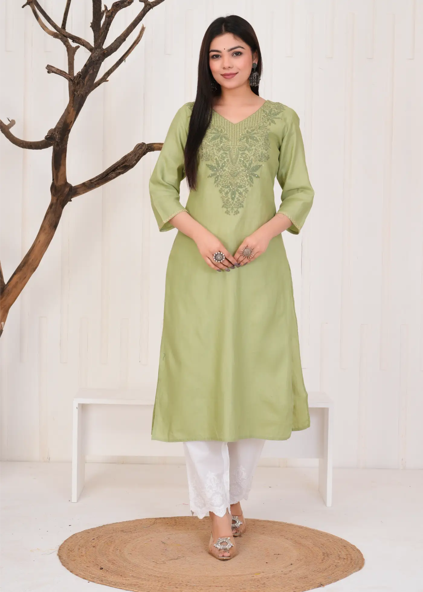 Green Grace in Glace Kurti