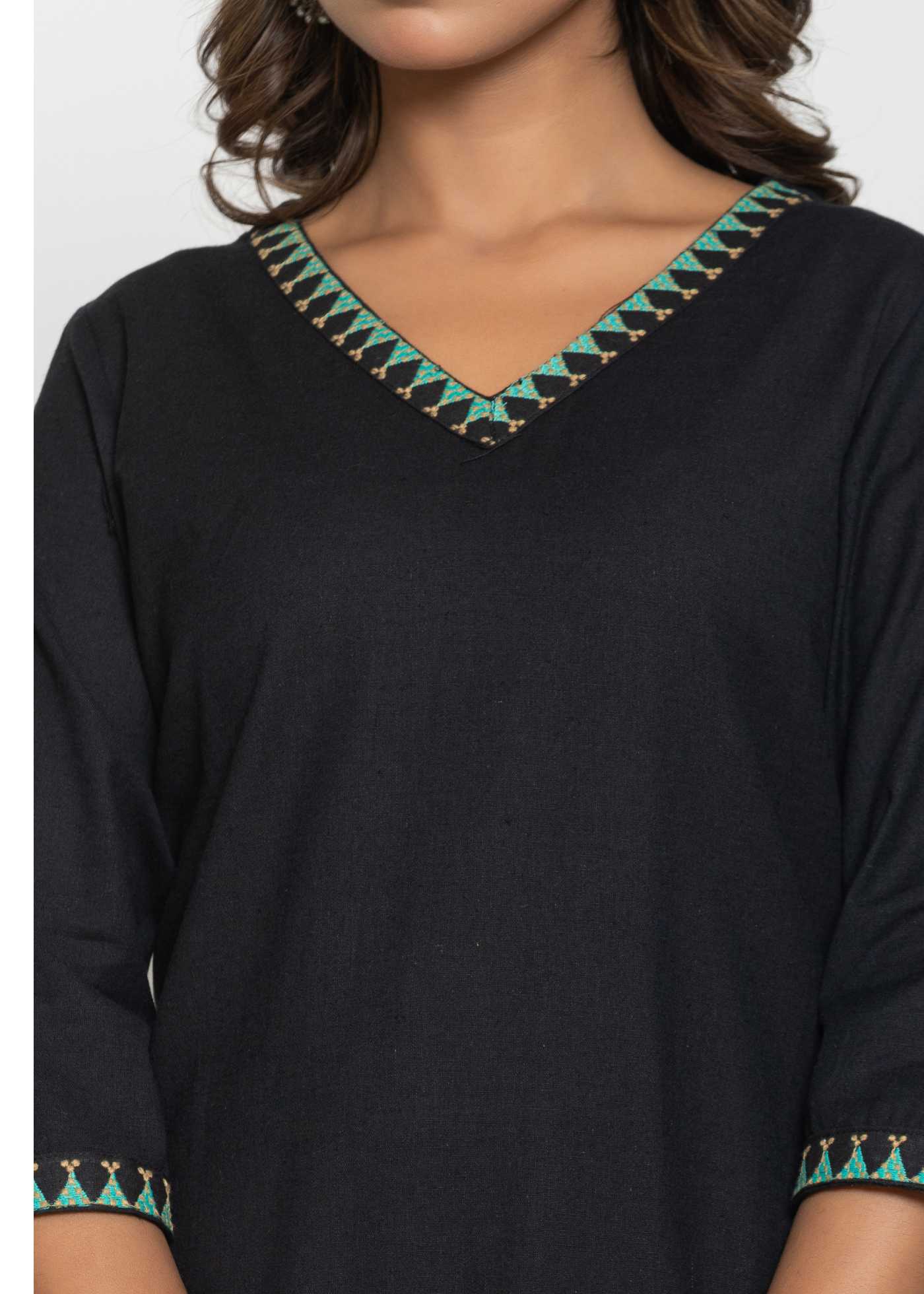 Black Threadwork Canvas Kurti