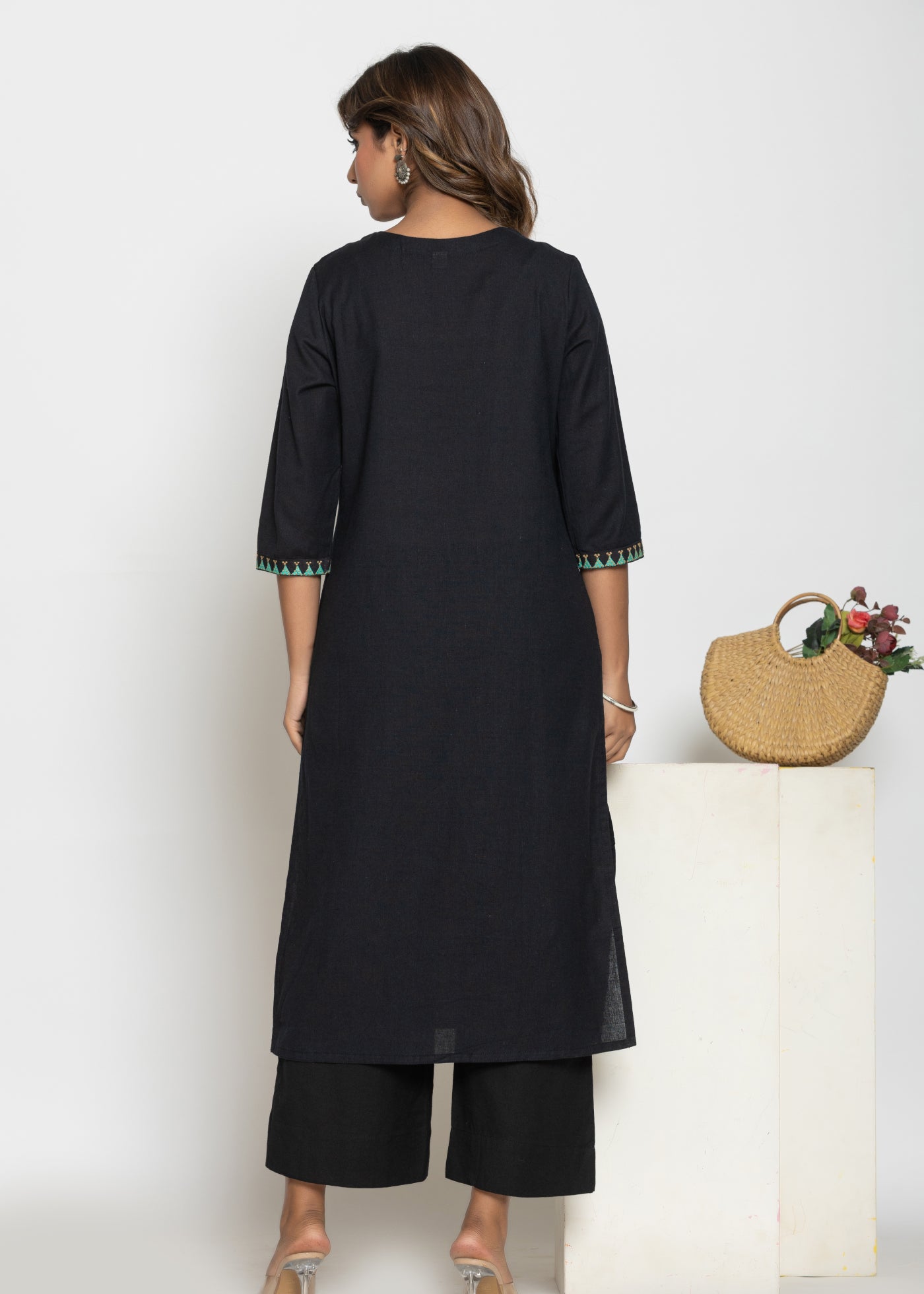 Black Threadwork Canvas Kurti
